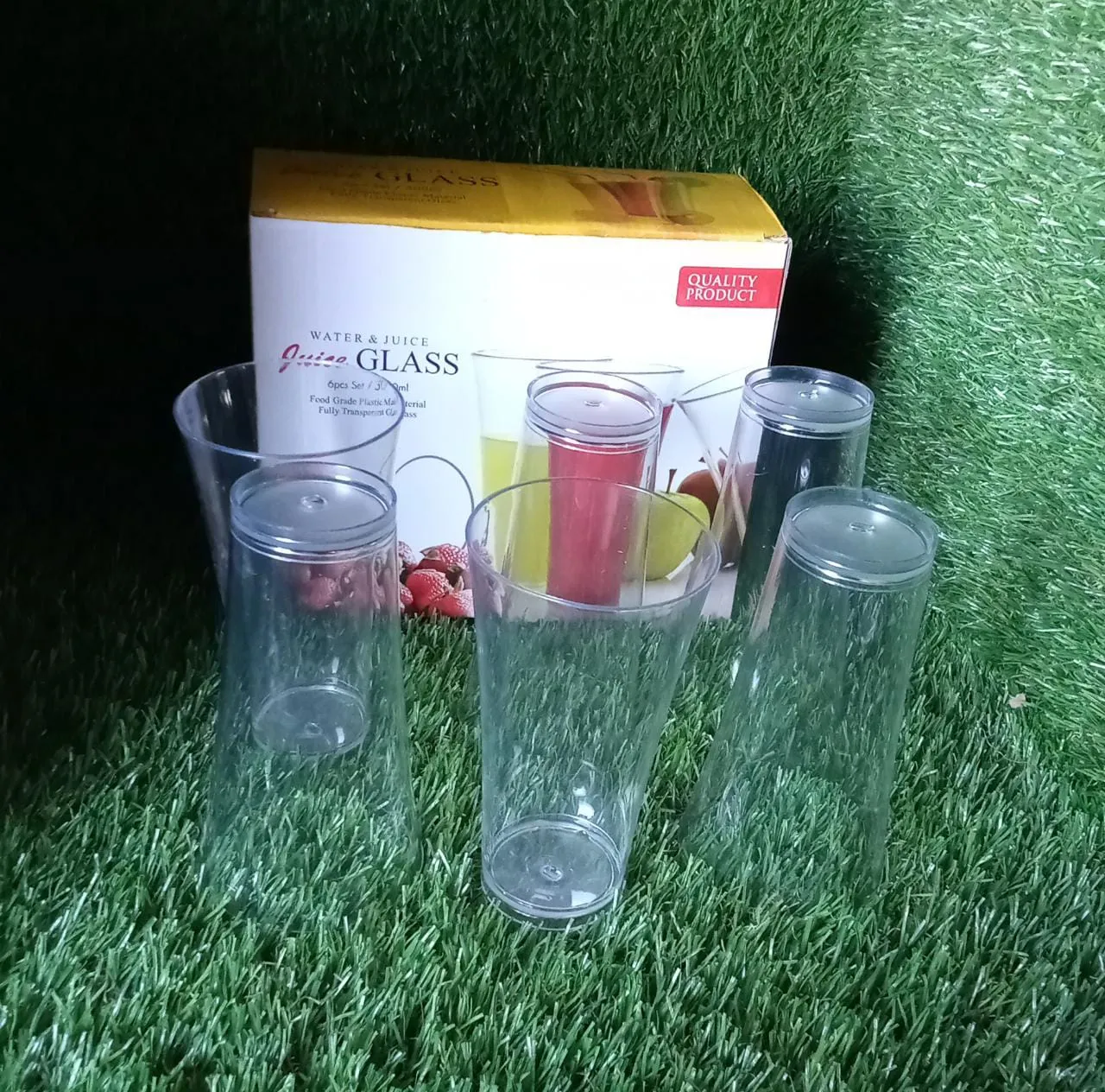 0630 Stylish look Plastic Juicy Glass, Transparent Glasses Set 300ml (6pcs)