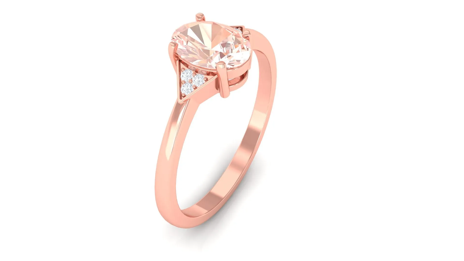 0.75 CT Oval Morganite Solitaire Ring with Diamond Accent