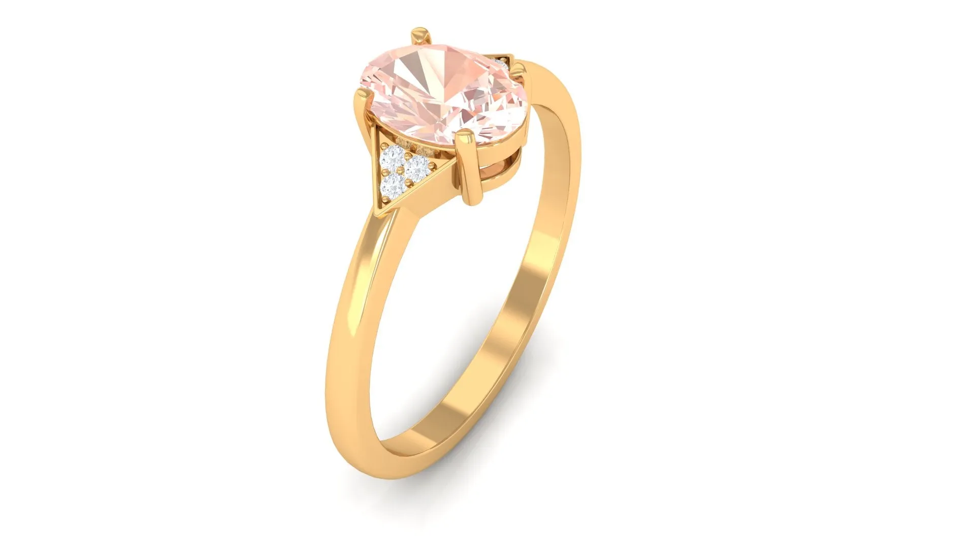 0.75 CT Oval Morganite Solitaire Ring with Diamond Accent