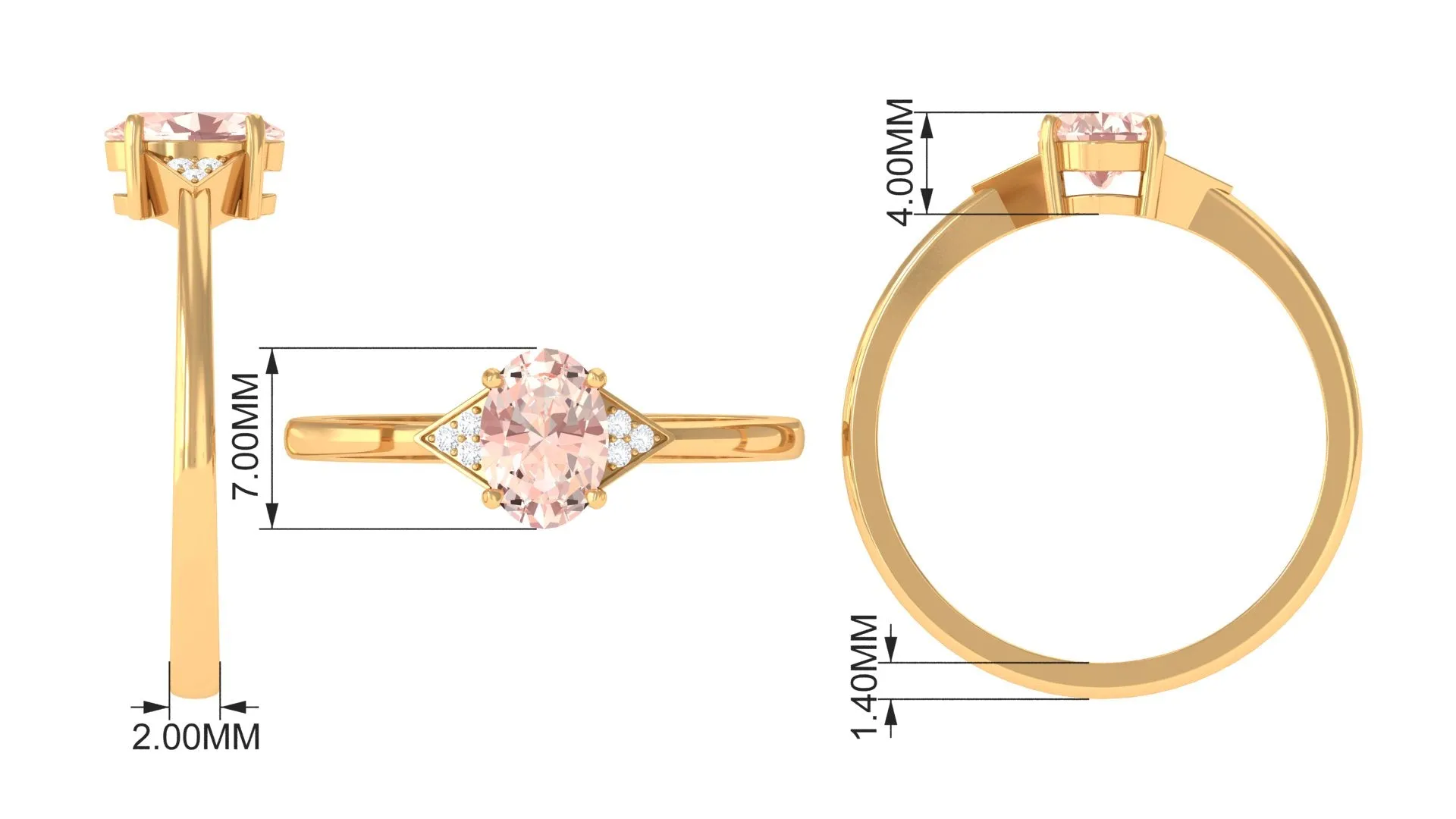 0.75 CT Oval Morganite Solitaire Ring with Diamond Accent