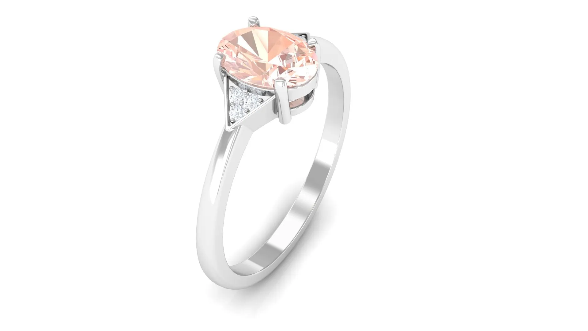 0.75 CT Oval Morganite Solitaire Ring with Diamond Accent