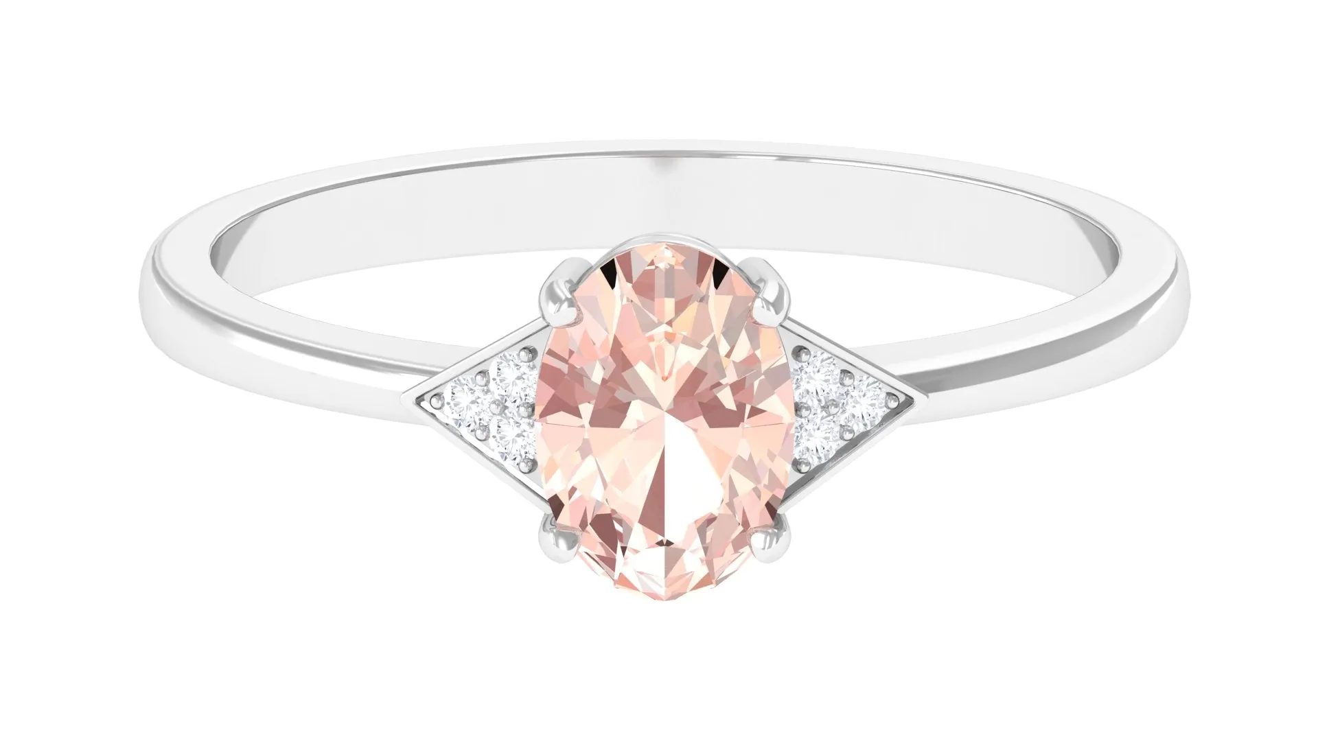 0.75 CT Oval Morganite Solitaire Ring with Diamond Accent