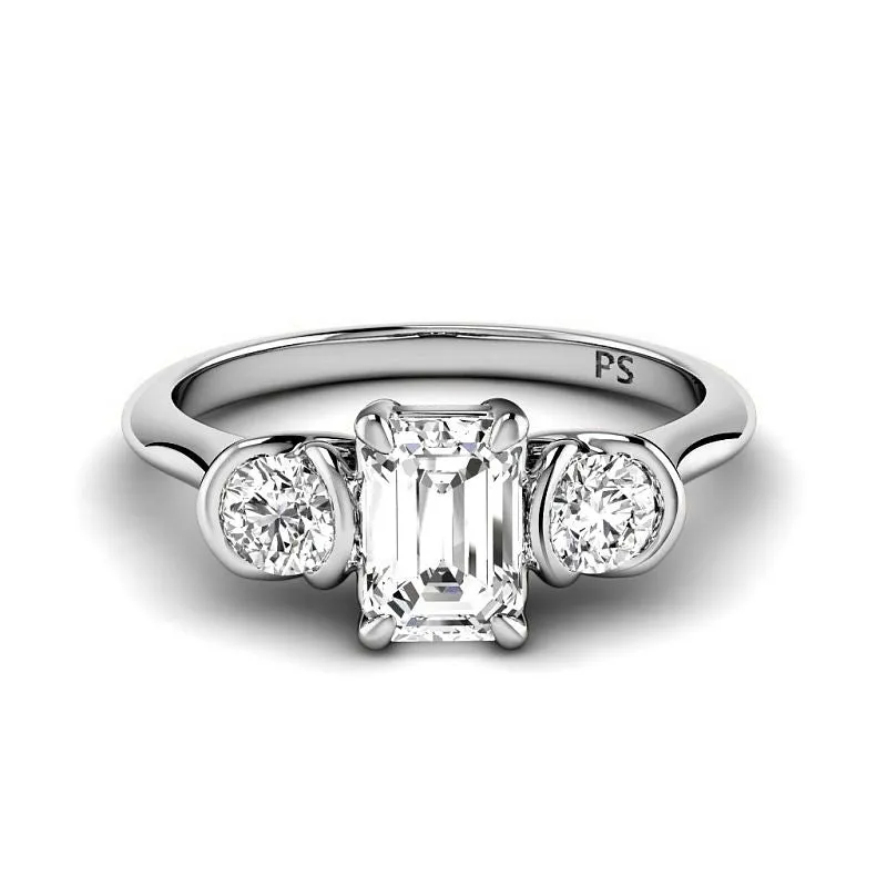 0.80-3.30 CT Round & Emerald Cut Lab Grown Diamonds - Three Stone Ring