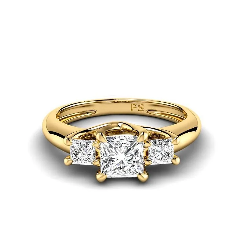 0.85-3.35 CT Princess Cut Lab Grown Diamonds - Three Stone Ring