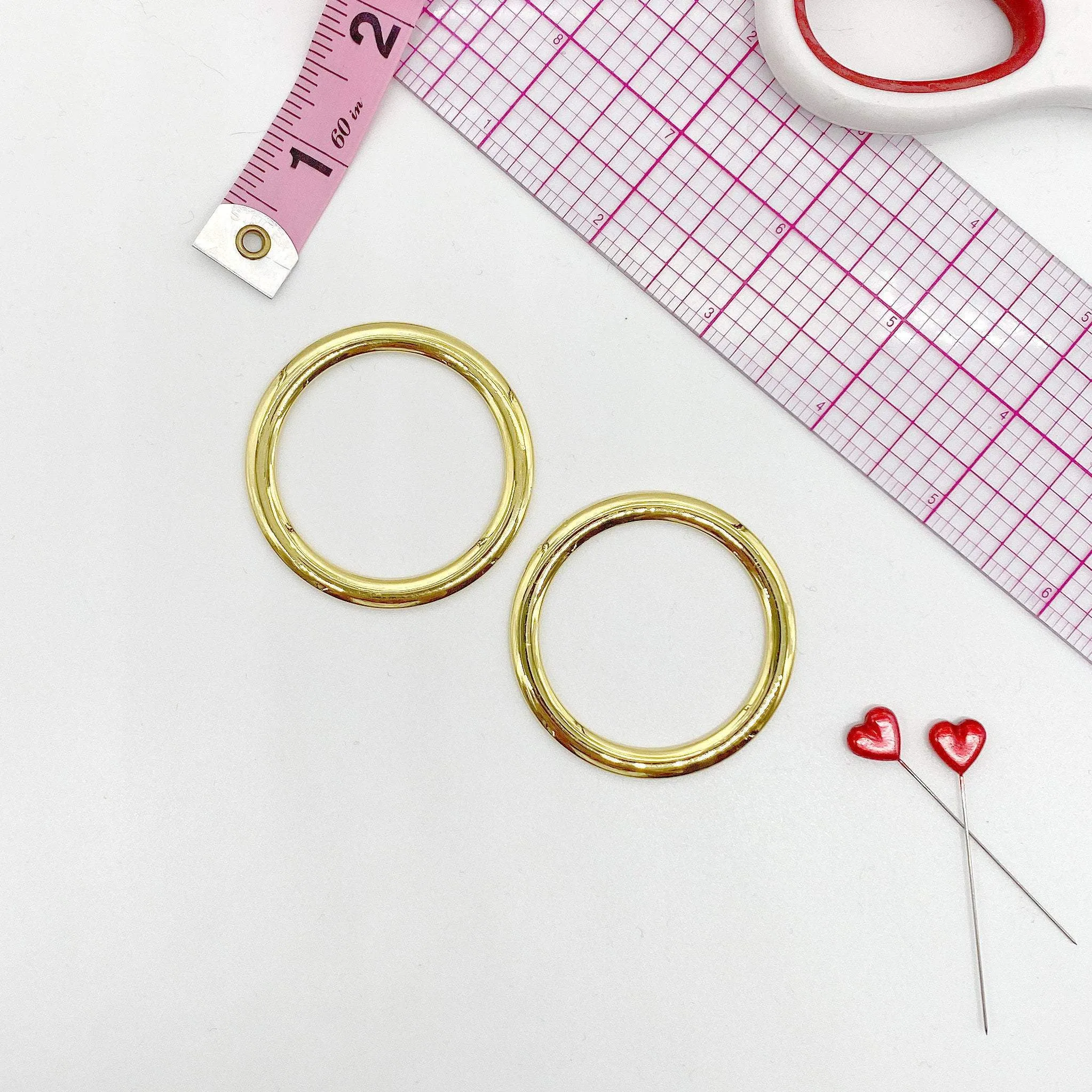 1 1/2" (40mm) Large Shiny Flat and Rounded Gold Rings for Swimwear, Bikini or Dancewear, Set of 2