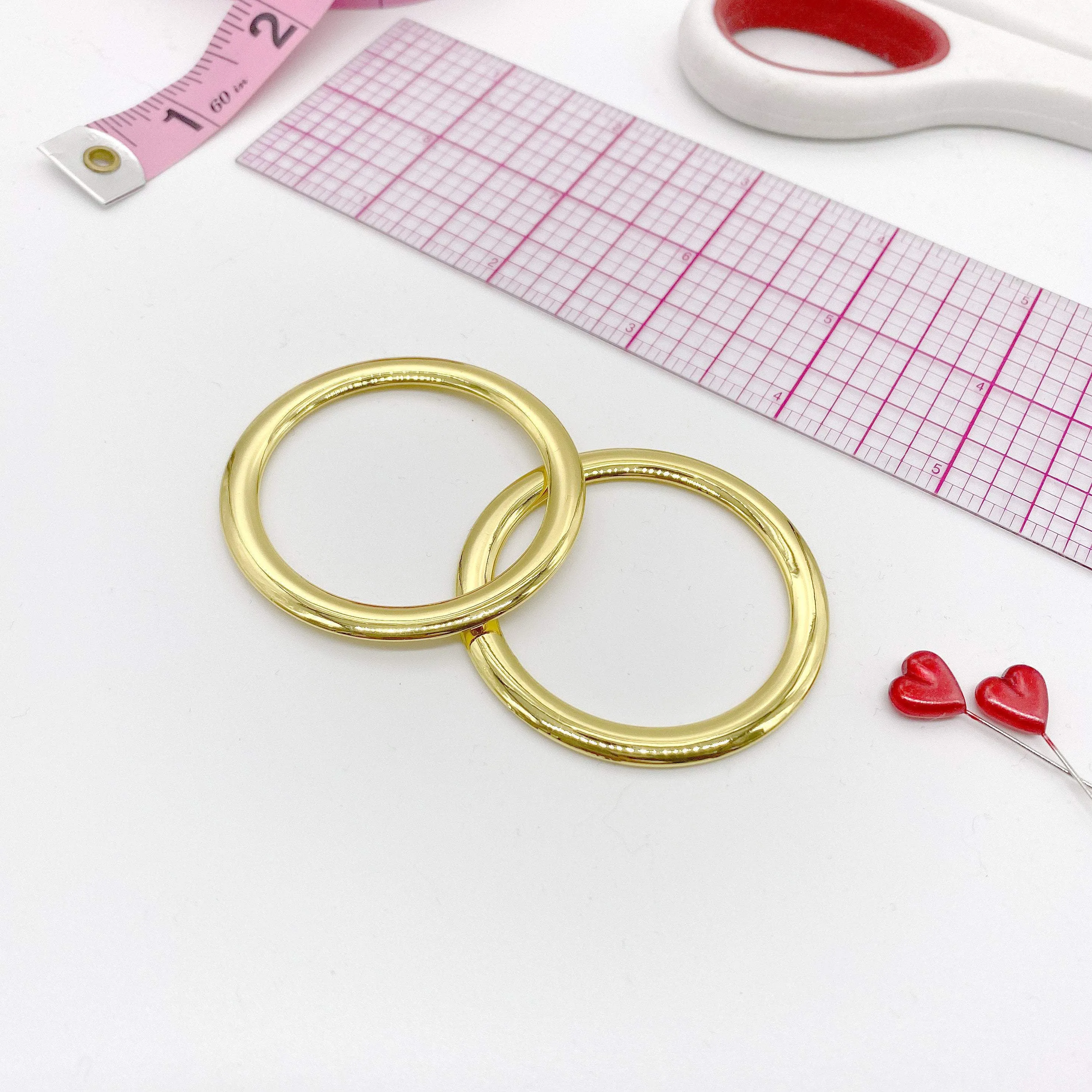 1 1/2" (40mm) Large Shiny Flat and Rounded Gold Rings for Swimwear, Bikini or Dancewear, Set of 2