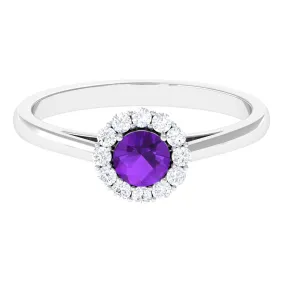 1 CT Amethyst and Diamond Floating Halo Engagement Ring