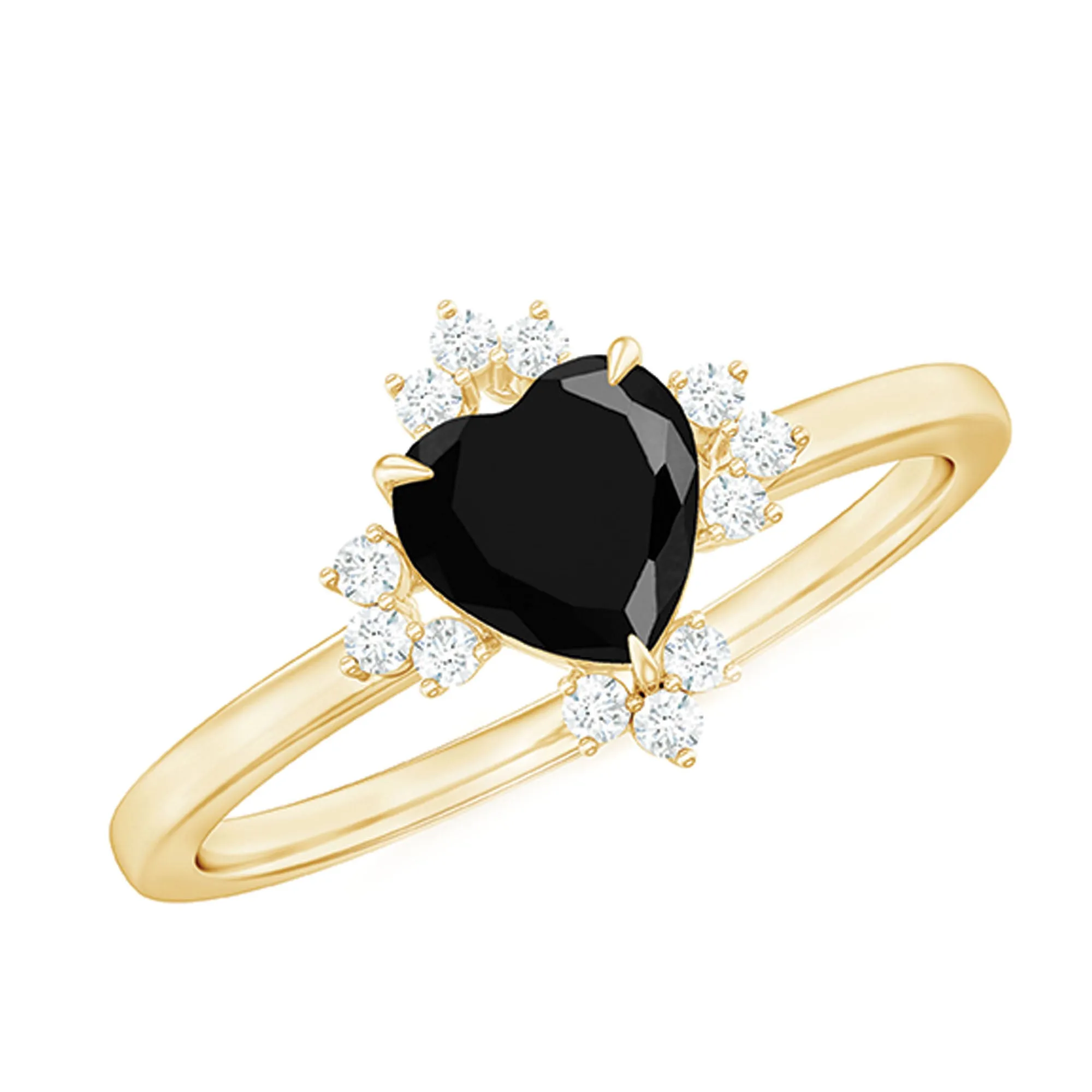 1 CT Heart Shape Black Onyx Solitaire Promise Ring with Diamond Accent