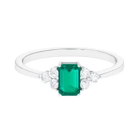 1 CT Octagon shape Emerald Engagement Ring with Diamond Trio