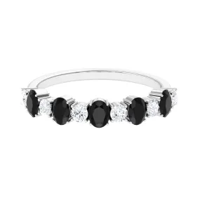 1 CT Oval Cut Black Spinel and Diamond Half Eternity Ring