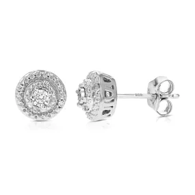 1/10 cttw Round Cut Lab Grown Diamond .925 Sterling Silver Stud Earrings with Push Back Prong Set