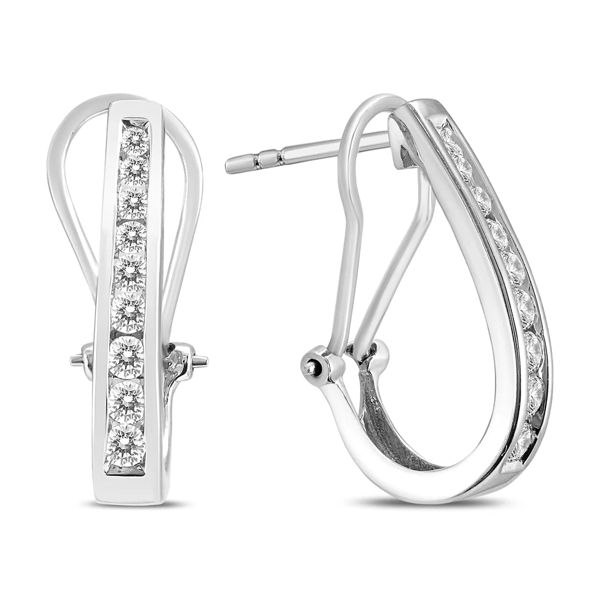 1/2 Carat Tw Channel-Set Diamond Omega Back Hoop Earrings In 14K White Gold Clarity