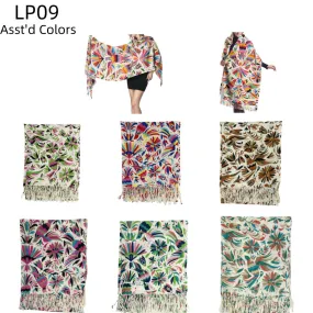 12-pack Otomi Birds Floral Print Pashmina Scarf Shawls Assorted Colors LP09