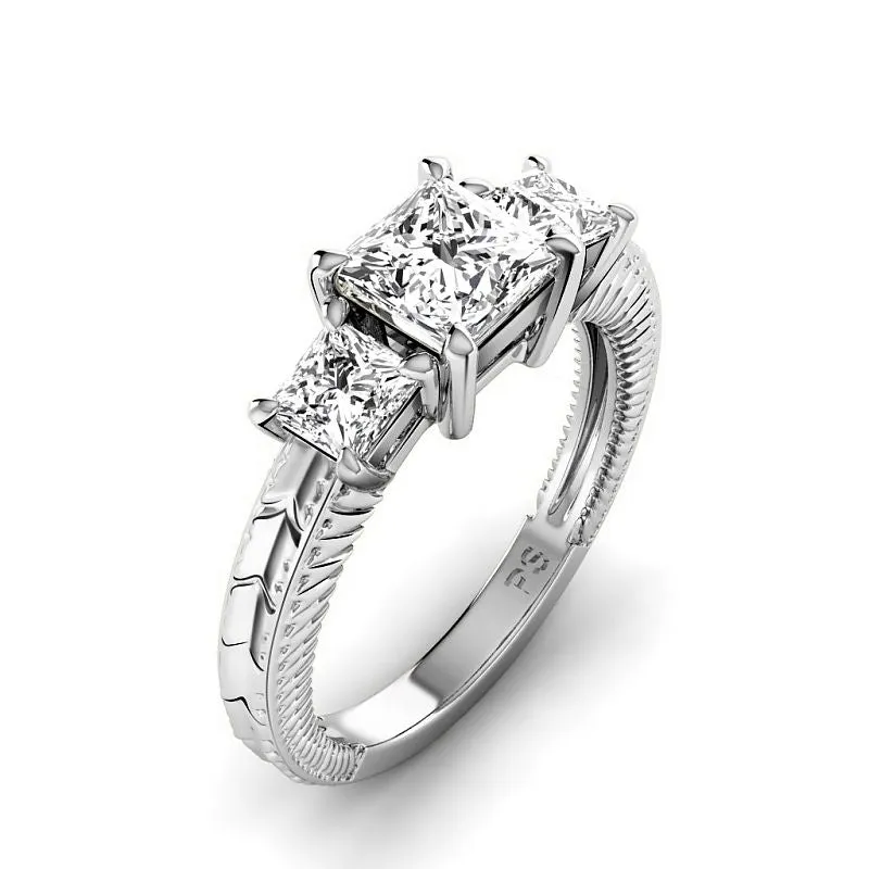 1.20-3.70 CT Princess Cut Lab Grown Diamonds - Three Stone Ring