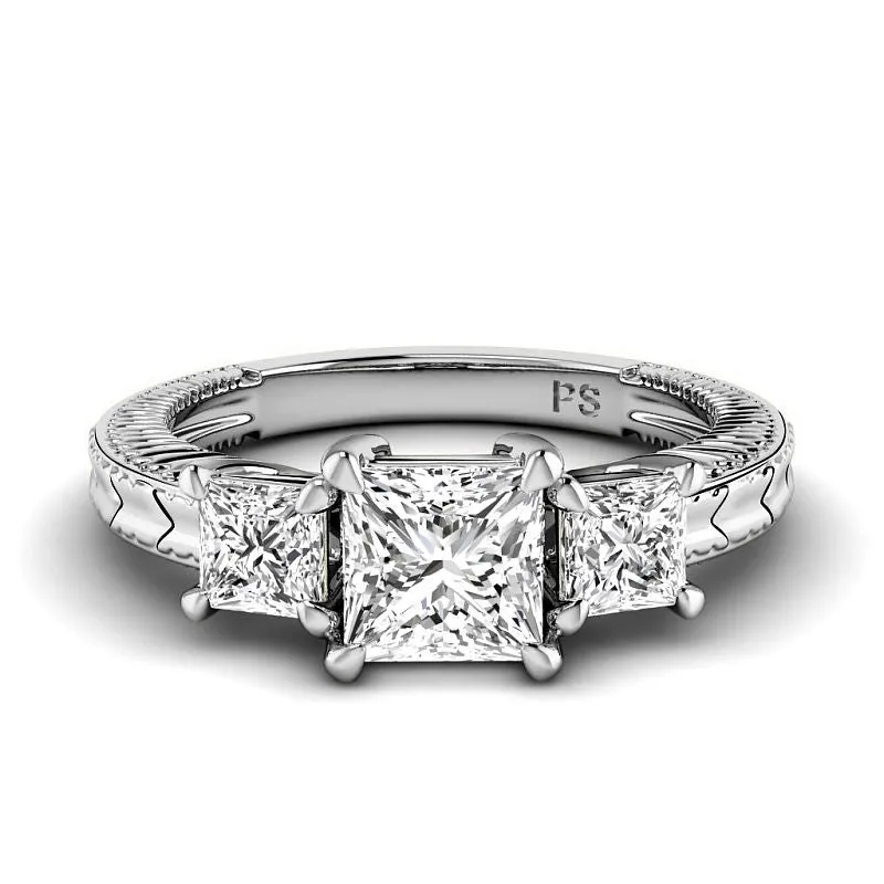 1.20-3.70 CT Princess Cut Lab Grown Diamonds - Three Stone Ring