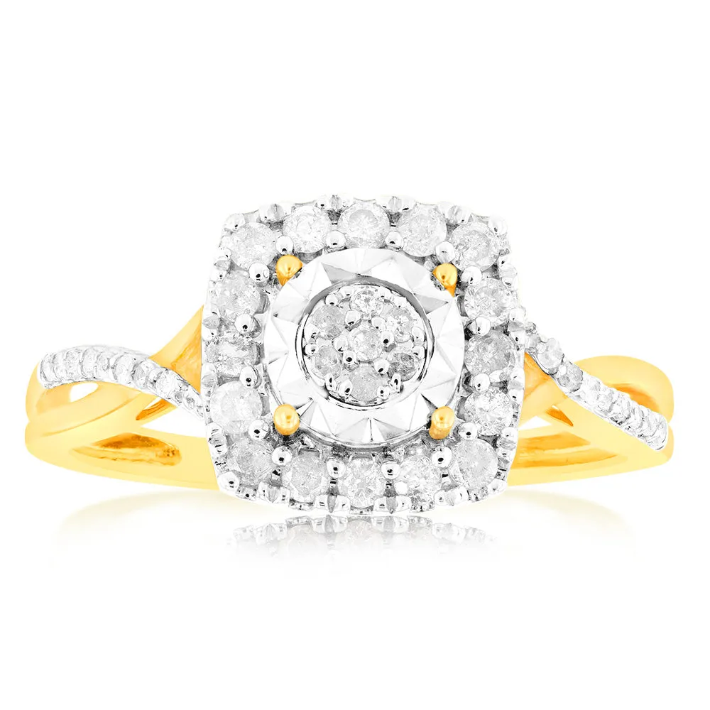 1/3 Carat Diamond Cushion Shaped Ring in 10ct Yellow Gold