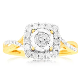 1/3 Carat Diamond Cushion Shaped Ring in 10ct Yellow Gold