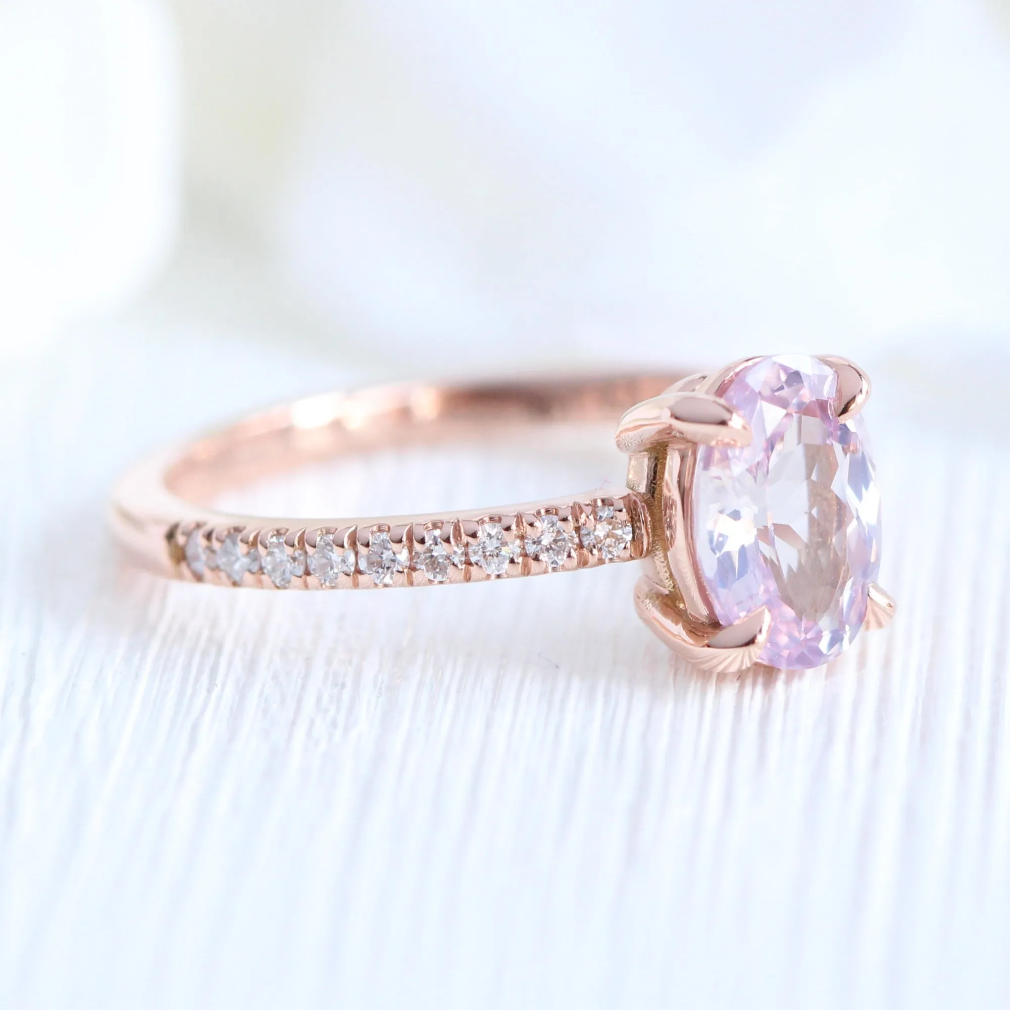 1.42 Ct Oval Lavender Sapphire Diamond Ring in 14k Rose Gold Low Profile Ring, Size 6.25