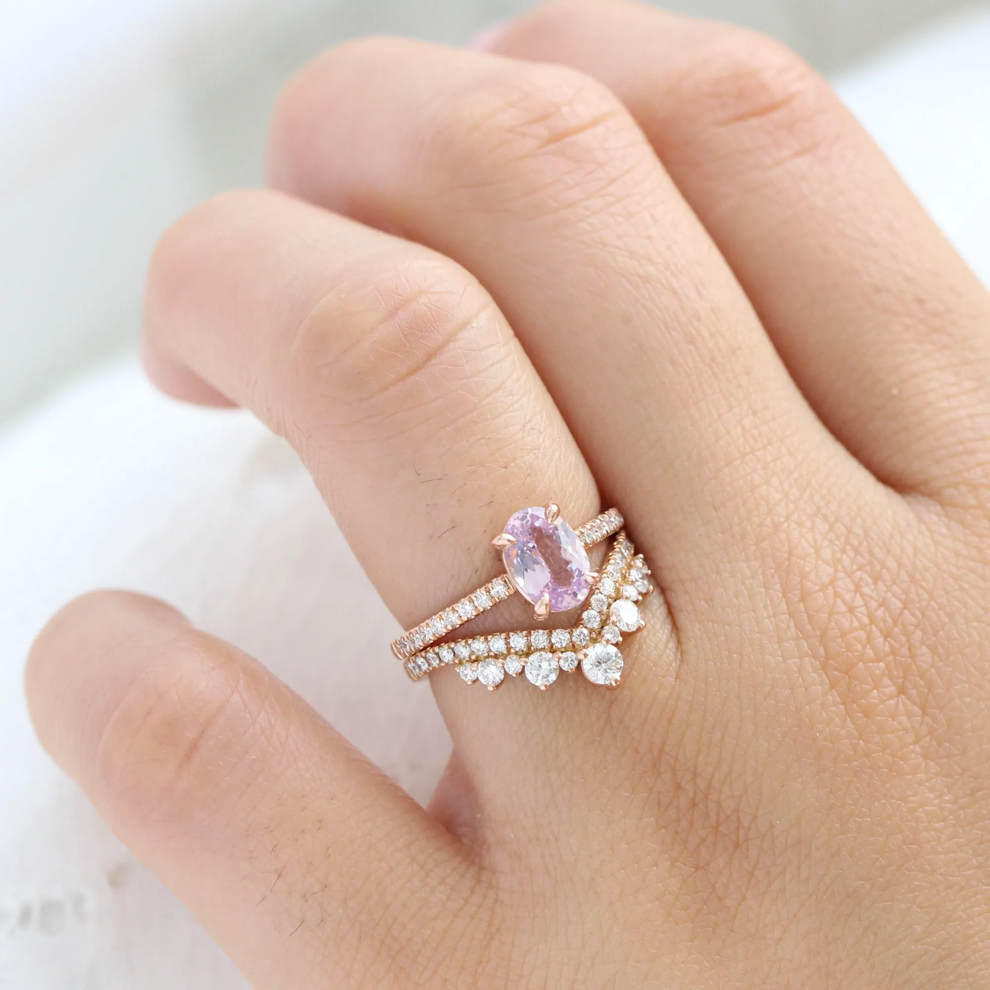 1.42 Ct Oval Lavender Sapphire Diamond Ring in 14k Rose Gold Low Profile Ring, Size 6.25