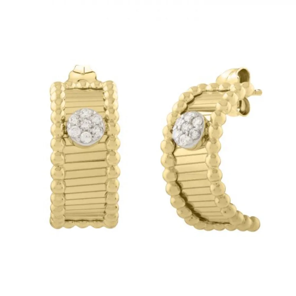 14k Gold Half Moon Earrings with Diamonds