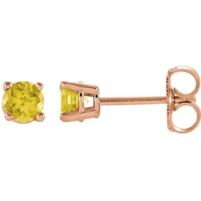 14K Rose 4 mm Natural Yellow Sapphire Stud Earrings