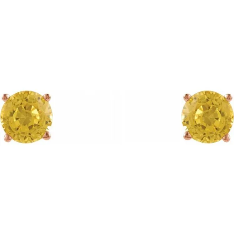 14K Rose 5 mm Natural Yellow Sapphire Stud Earrings