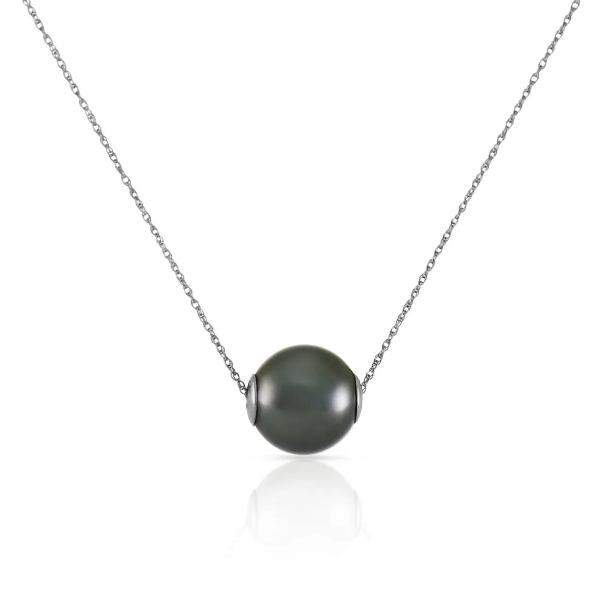 14K Solid White Gold Necklace w/ 16.0 mm Black Shell Pearl