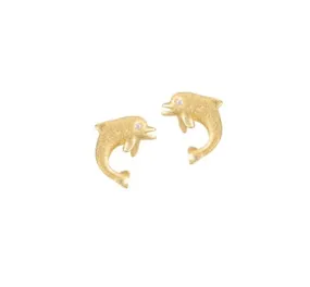 14k Stud Dolphin Earrings with 0.02 Carat Diamonds