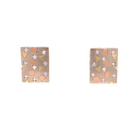 14K Tri-Tone Custom Diamond And Pattern Fashion Earrings