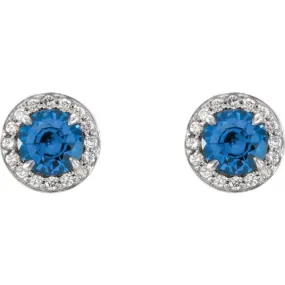 14K White 5 mm Natural Blue Sapphire & 1/8 CTW Natural Diamond Earrings