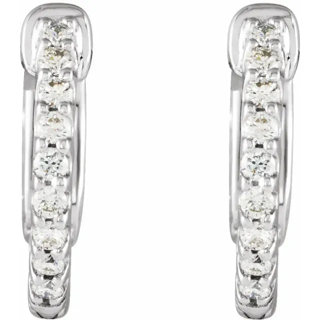 14K White Gold 1/4 CTW Natural Diamond Inside-Outside Hinged Hoop Earrings