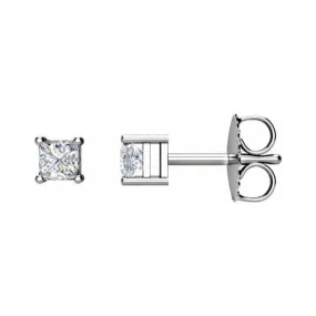 14K White Gold .25CTW Princess Cut Diamond Stud Earrings