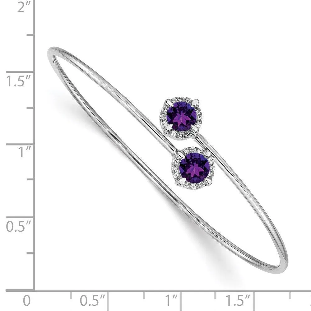 14k White Gold Amethyst Flexible Bangle