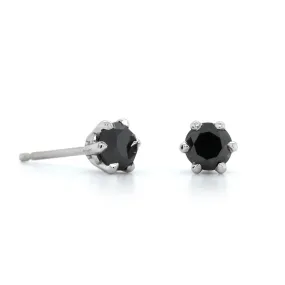 14K White Gold Black Round Diamond Earrings