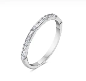 14k White Gold Channel Set Baguette & Round Diamond Stacker Ring (I7413)