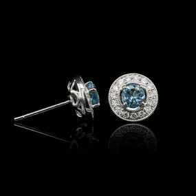 14K White Gold Estate Aquamarine and Diamond Stud Earrings