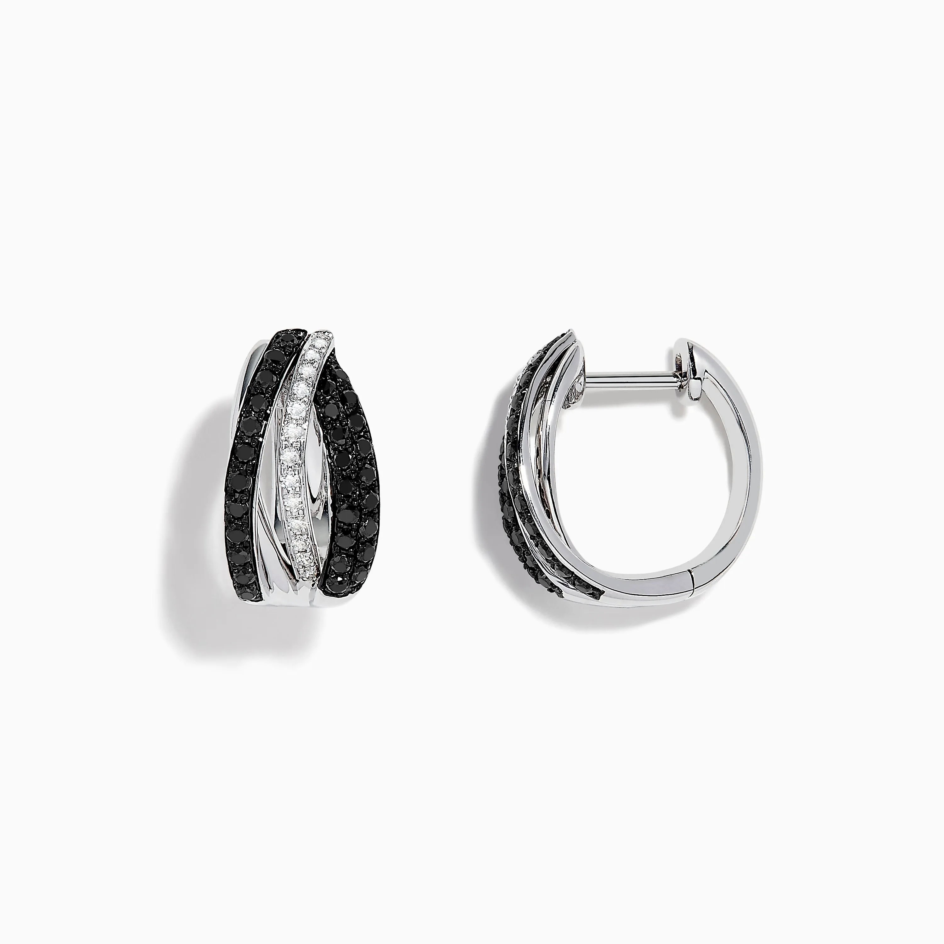 14K White Gold White and Black Diamond Huggie Earrings