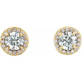 14K Yellow 3.5 mm Natural White Sapphire & 1/8 CTW Natural Diamond Earrings