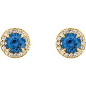 14K Yellow 5 mm Natural Blue Sapphire & 1/8 CTW Natural Diamond Earrings