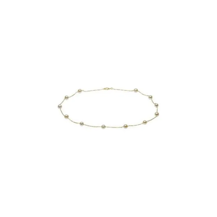 14K Yellow Cultured White Freshwater Pearl 14-Station 18" Necklace