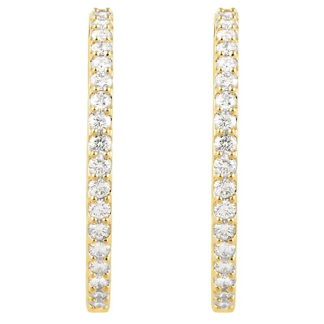 14K Yellow Gold 3 CTW Natural Diamond Inside-Outside Hinged Hoop Earrings