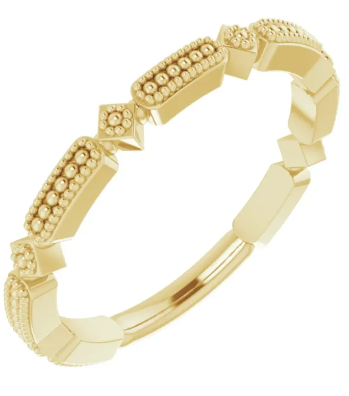 14k Yellow Gold Beaded Stacker Ring (I7365)