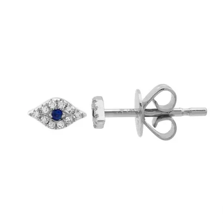 14K Yellow Gold Diamond   Sapphire Evil Eye Mini Earrings