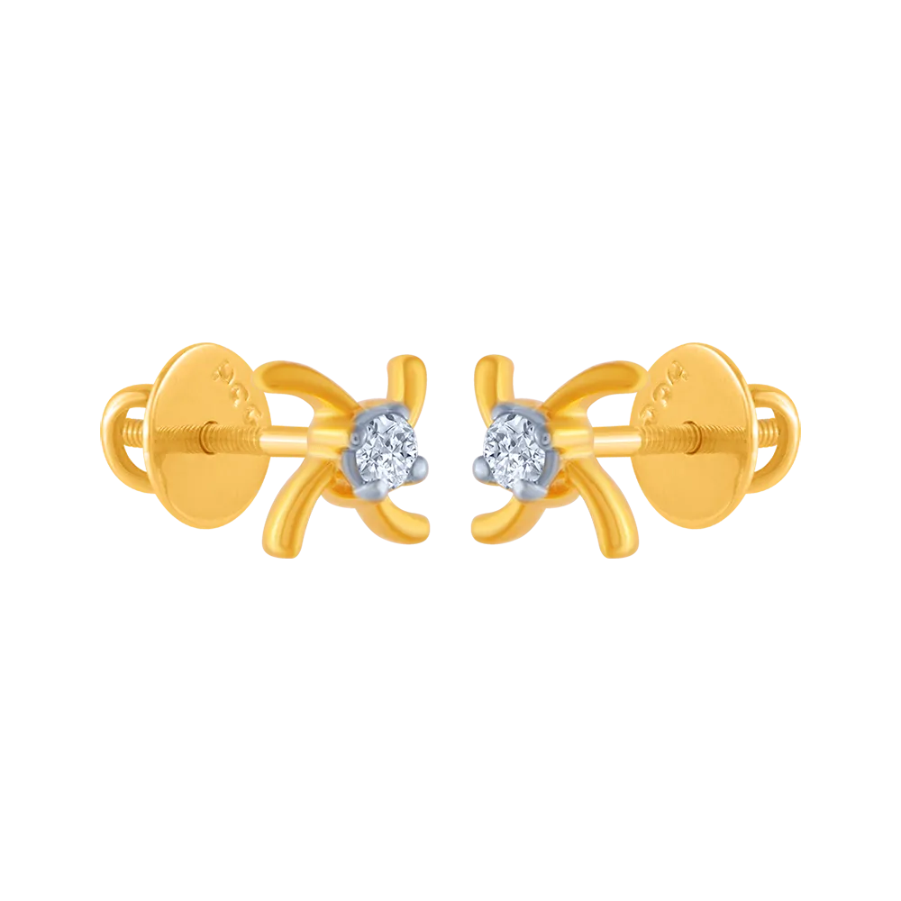 14KT (585) Yellow Gold And Diamond Stud Earrings For Women