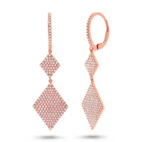 14KT Gold 0.91 CTW Double Diamond Pave Drop Earrings