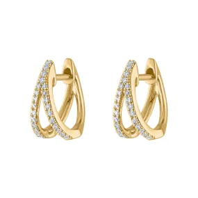 14KT GOLD DIAMOND TWO LINE HUGGIE EARRING