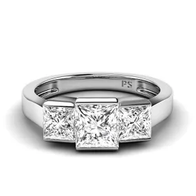 1.50-4.00 CT Princess Cut Lab Grown Diamonds - Three Stone Ring