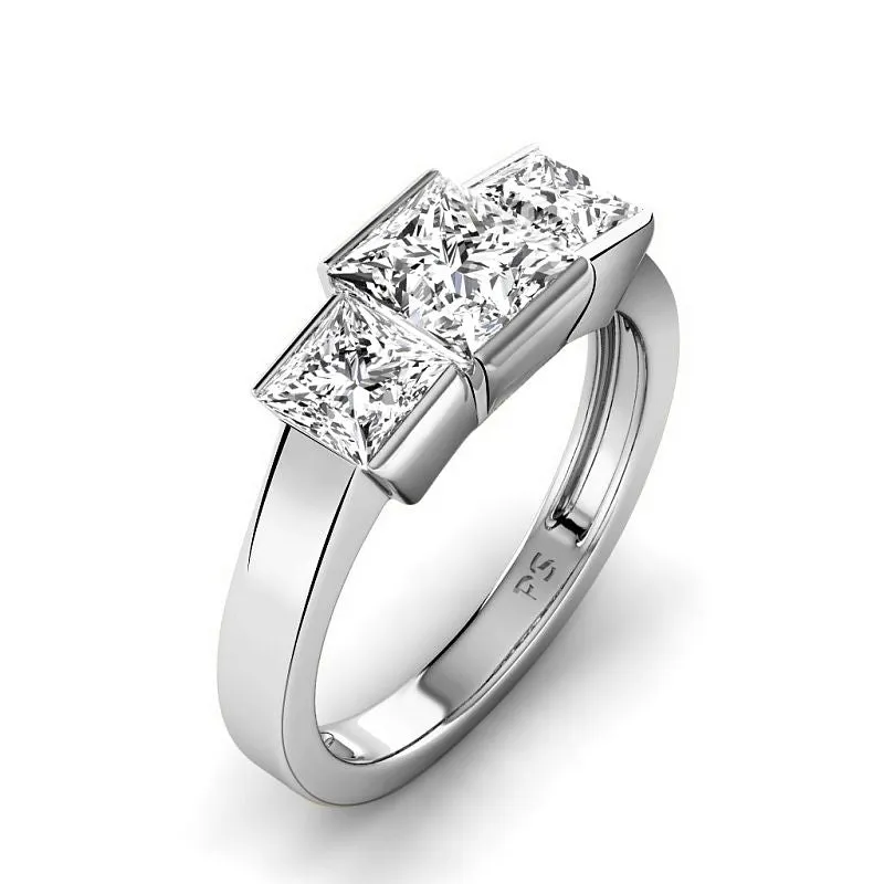 1.50-4.00 CT Princess Cut Lab Grown Diamonds - Three Stone Ring