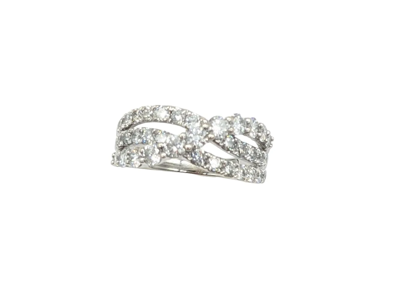 1.50 Carat Total Weight 3 Row X-Over Ring