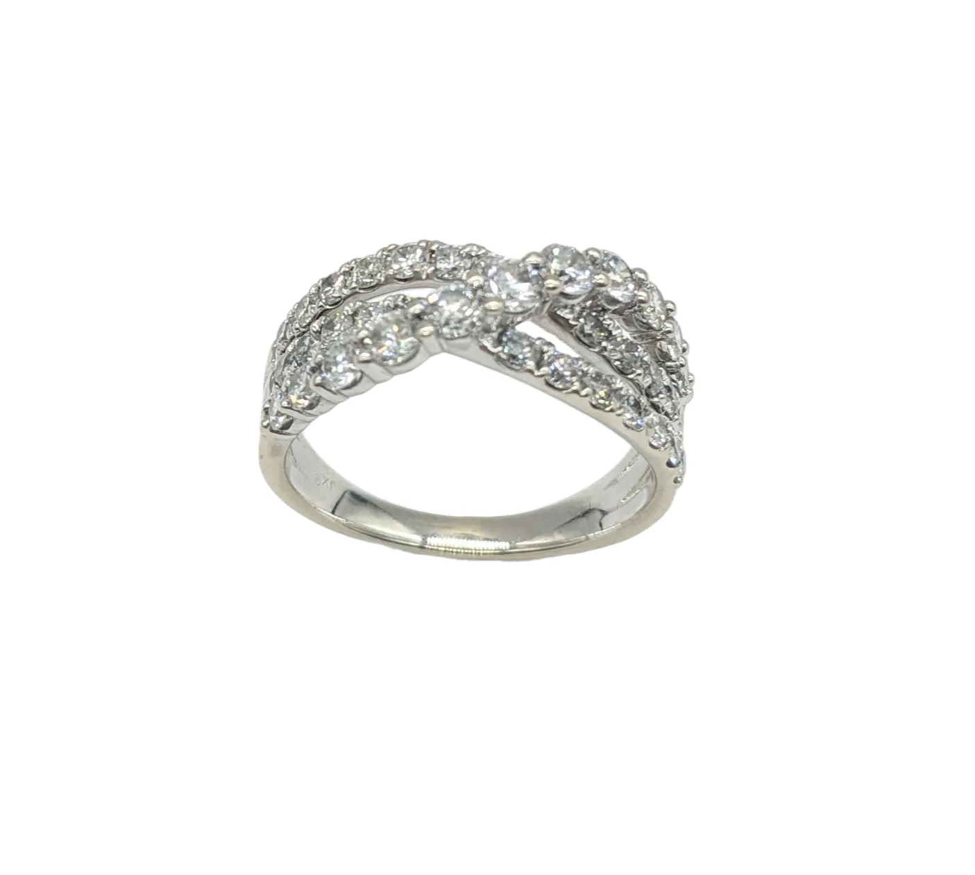 1.50 Carat Total Weight 3 Row X-Over Ring